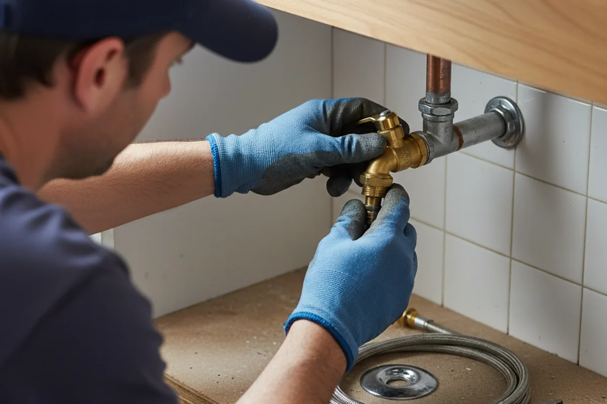 Shutoff valve and fitting work during Burst Pipe Repair in Fishers Island